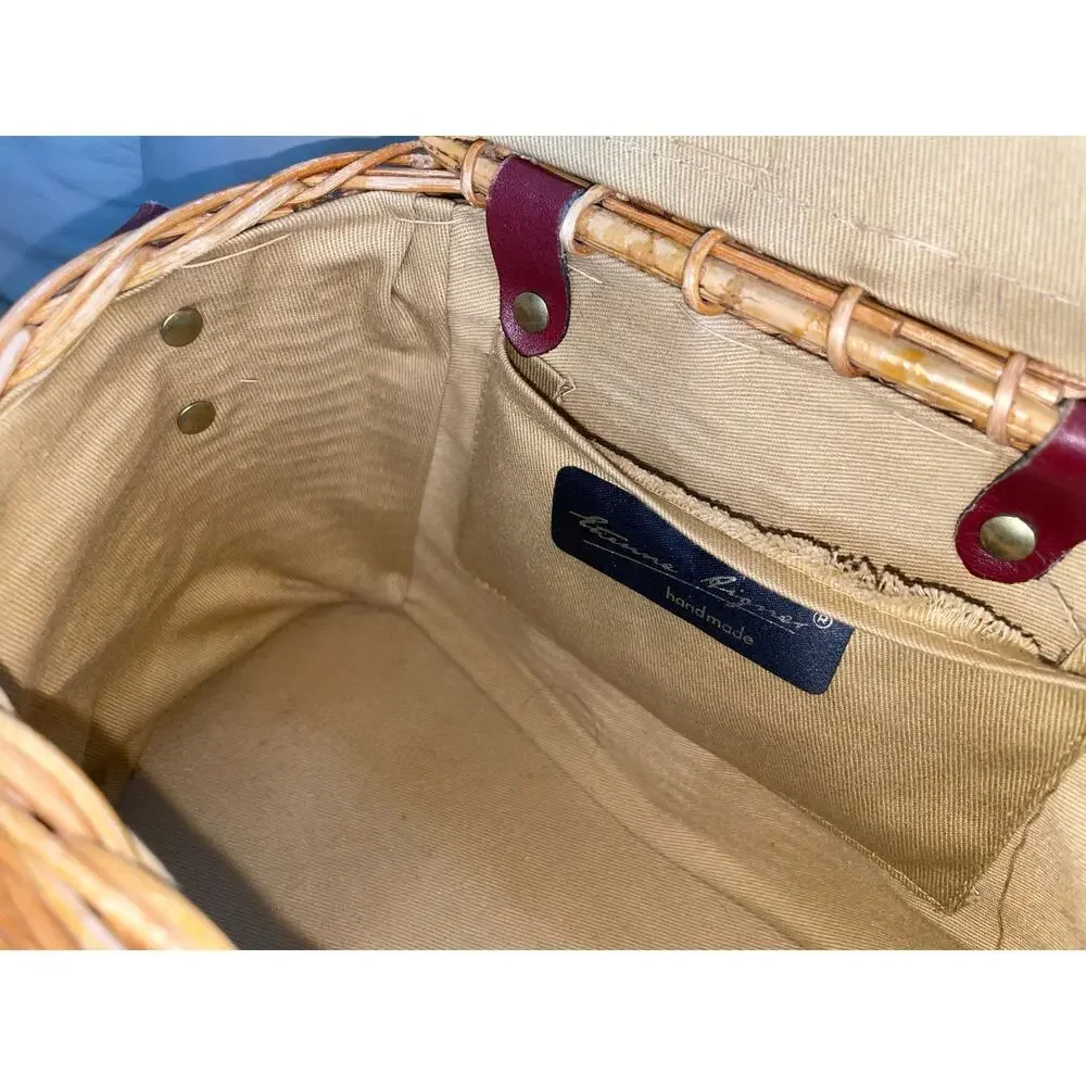 Vintage Etienne Aigner Wicker Fishing Creel Style 1950s–1960s MCM Purse - READ - Picture 8 of 16
